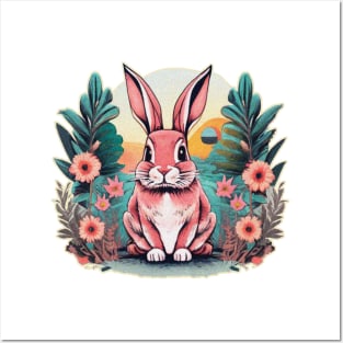 pink cute Rabbit Posters and Art